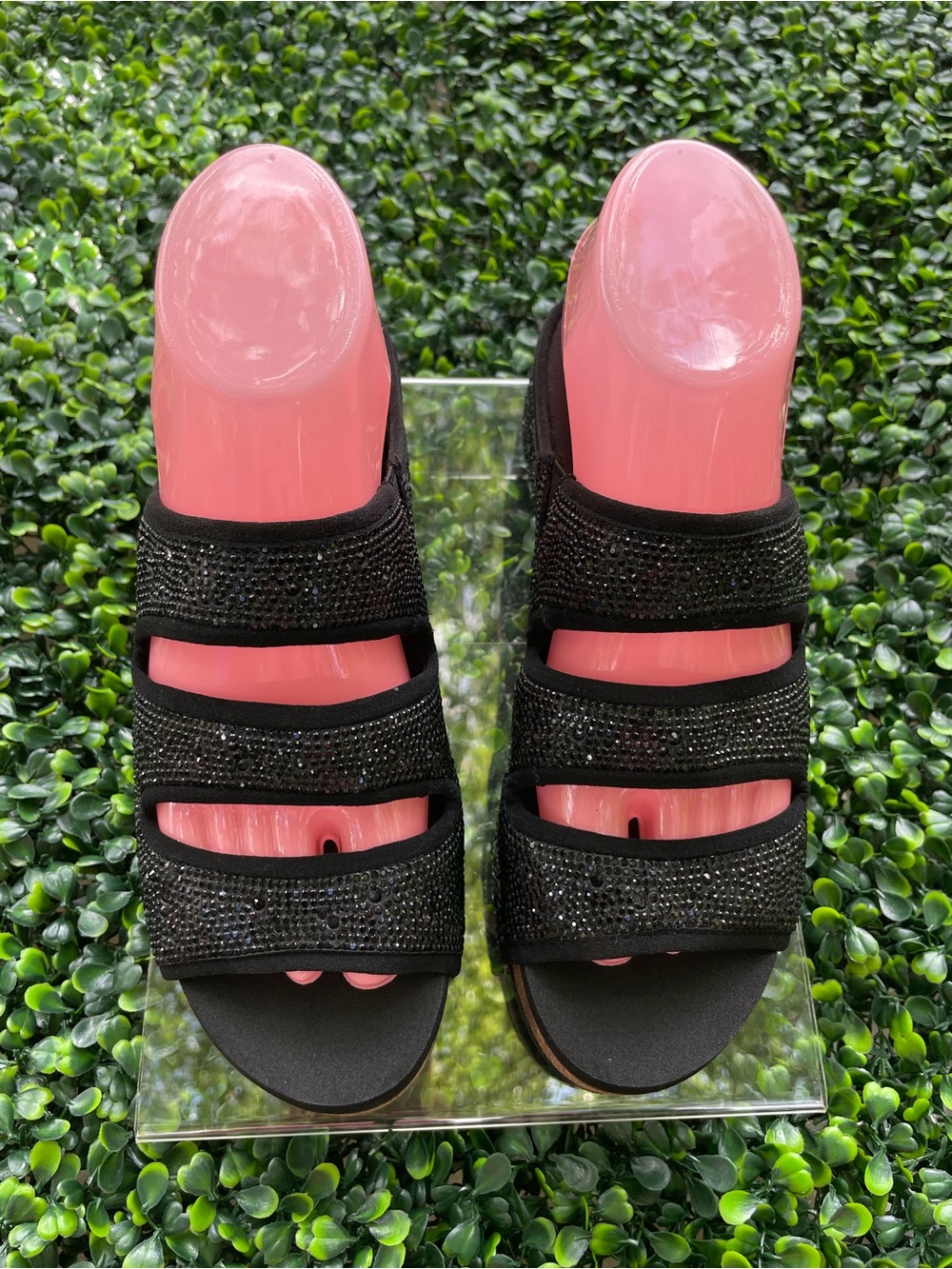 Chelsea & violet Black rhinestone Sparkle Strappy Wedge Sandals - size 7 - Picture 2 of 7